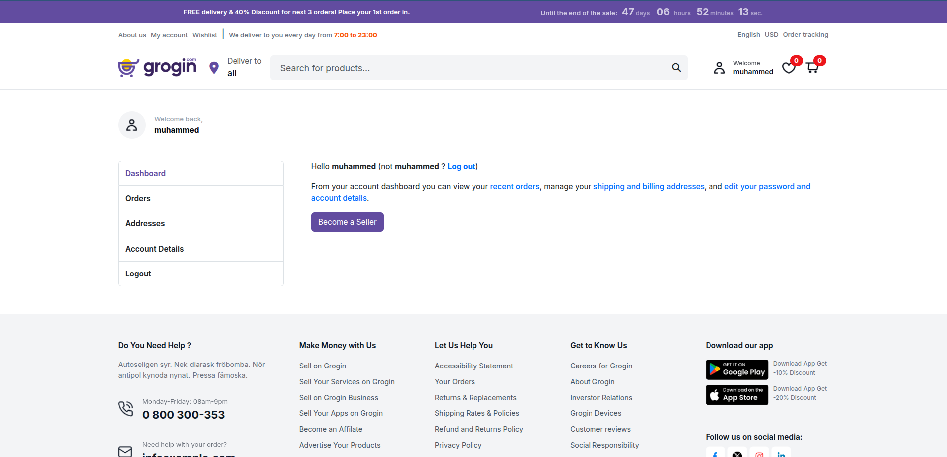 Account dashboard
