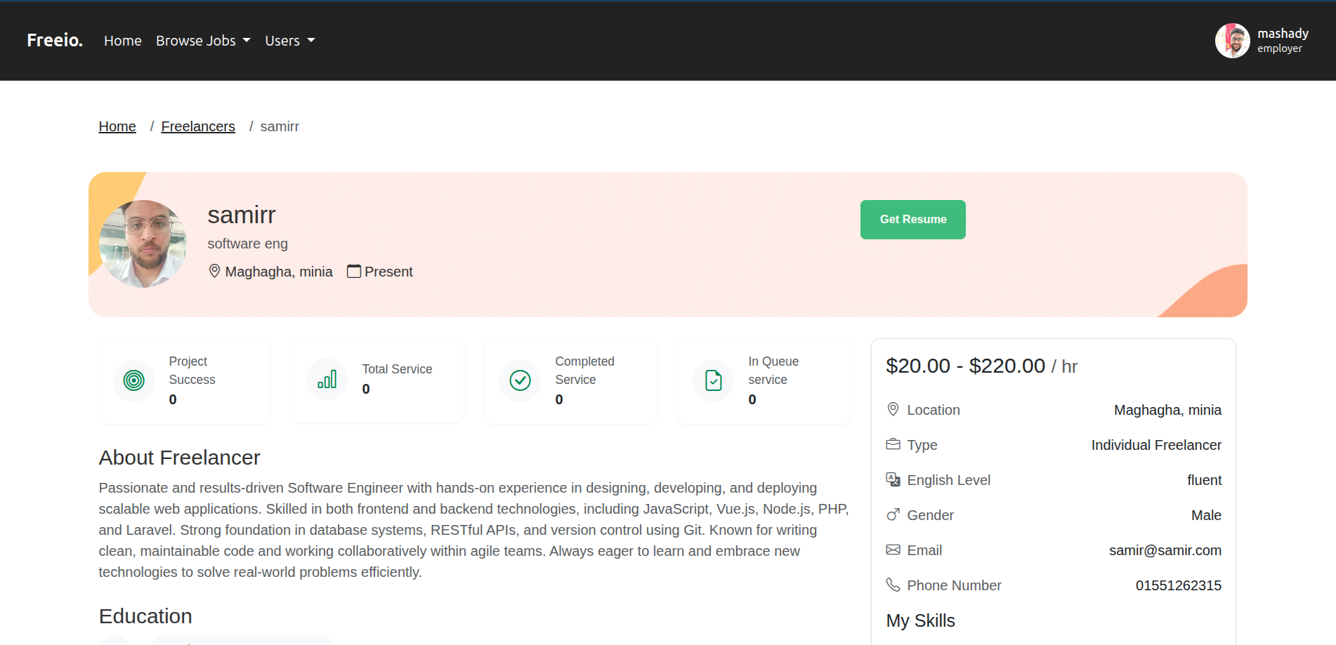 Freelancer profile & skills